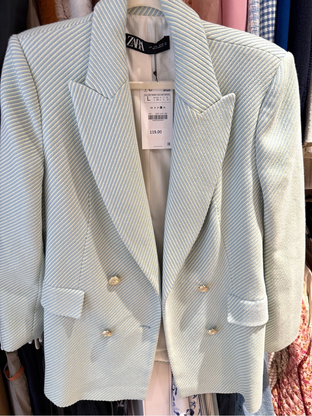 Zara Mint Green Double-Breasted Blazer with Gold Buttons
